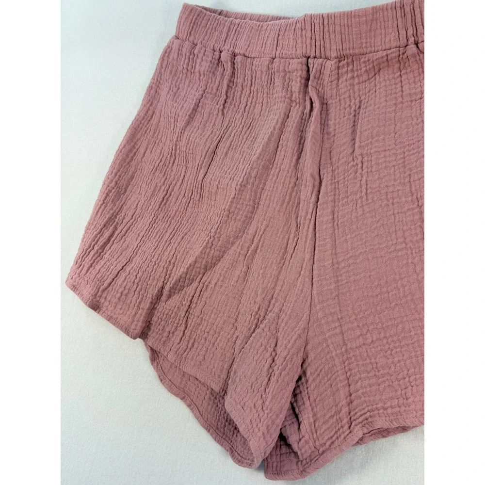 Pink Lily Gauze Shorts XL Mauve Pink Cotton Elastic Waist PLD250 High Rise
